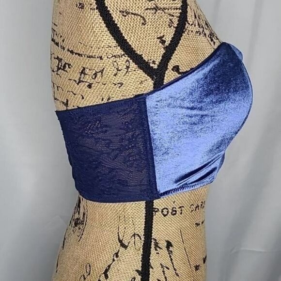 Victoria's Secret Navy Blue Velvet Velour Strapless Bra Lace Back size Small - Picture 5 of 8